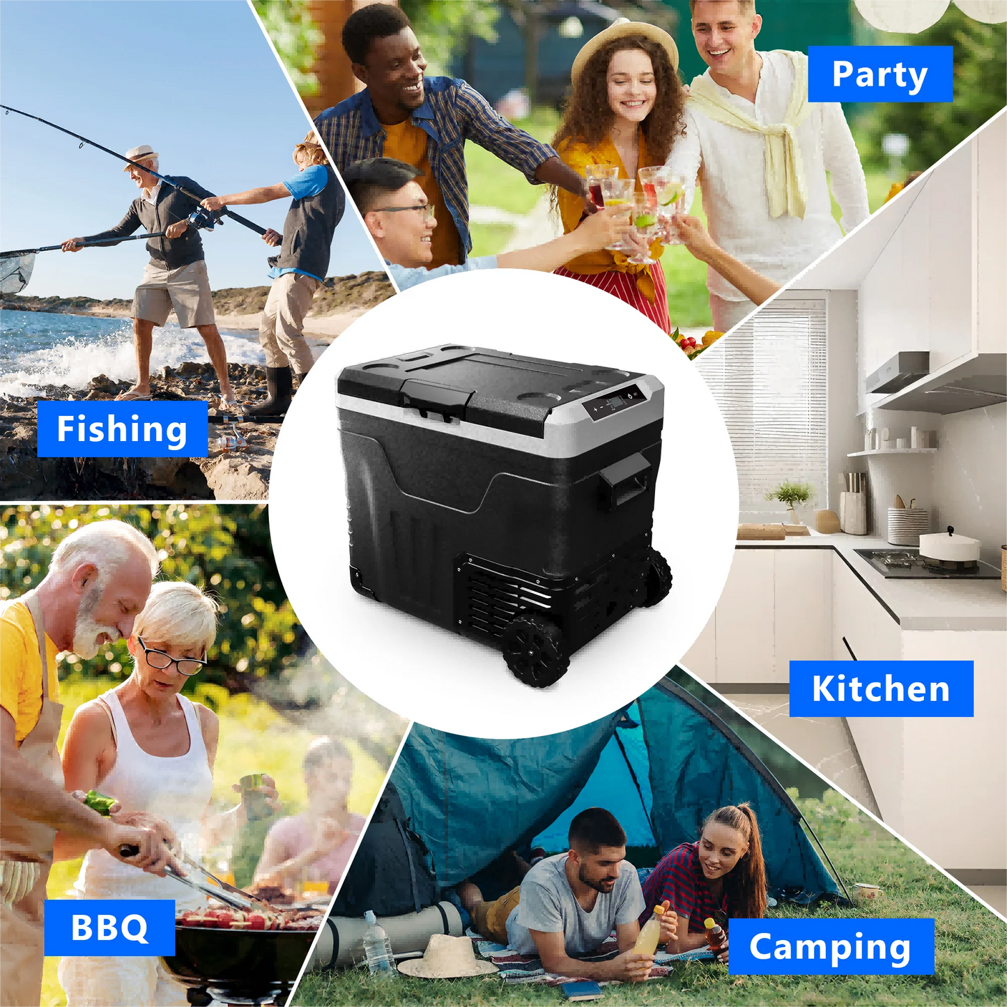 SIMZLIFE 35L Car Portable Freezer 12V Refrigerator Cooler 12V/24V DC Fridge with Wheels