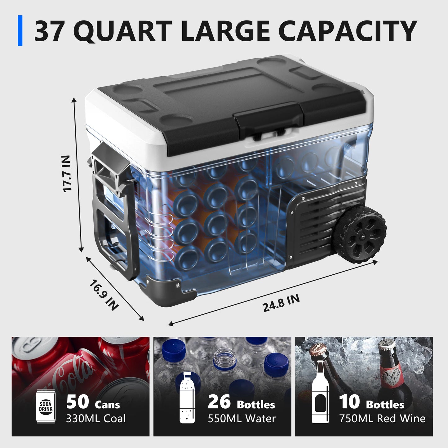 SIMZLIFE 35L Car Portable Freezer 12V Refrigerator Cooler 12V/24V DC Fridge with Wheels