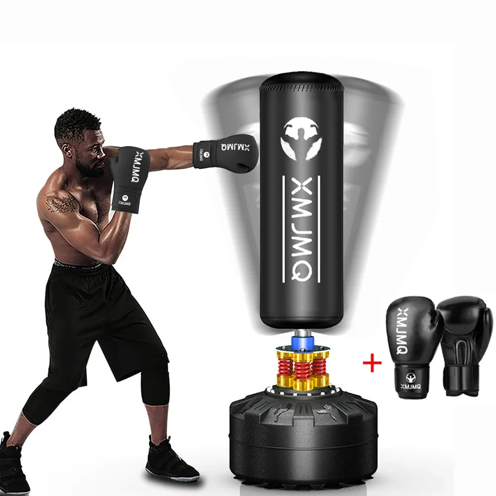 Standing boxing post with gloves, home fighting training sandbag,
