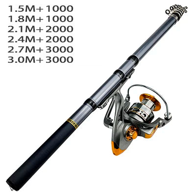 Telescopic Fishing Rod and Reel Combo Ultralight Fishing Rod with Reinforced Reel 1.5m 1.8m 2.1m 2.4m 2.7m 3m Strong and Durable