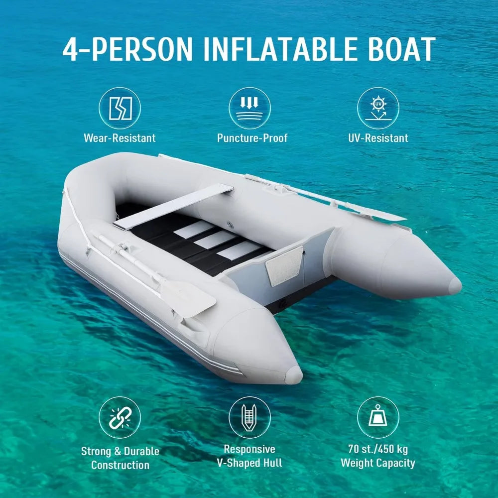 10 ft Inflatable Dinghy Boats with Aluminium Alloy Floor, 4 Person Portable Boat Raft, Inflatable Touring Kayak for Adults