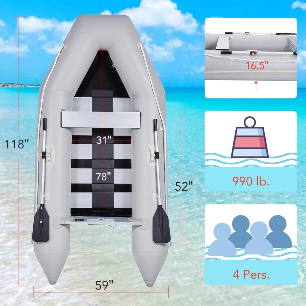10 ft Inflatable Dinghy Boats with Aluminium Alloy Floor, 4 Person Portable Boat Raft, Inflatable Touring Kayak for Adults