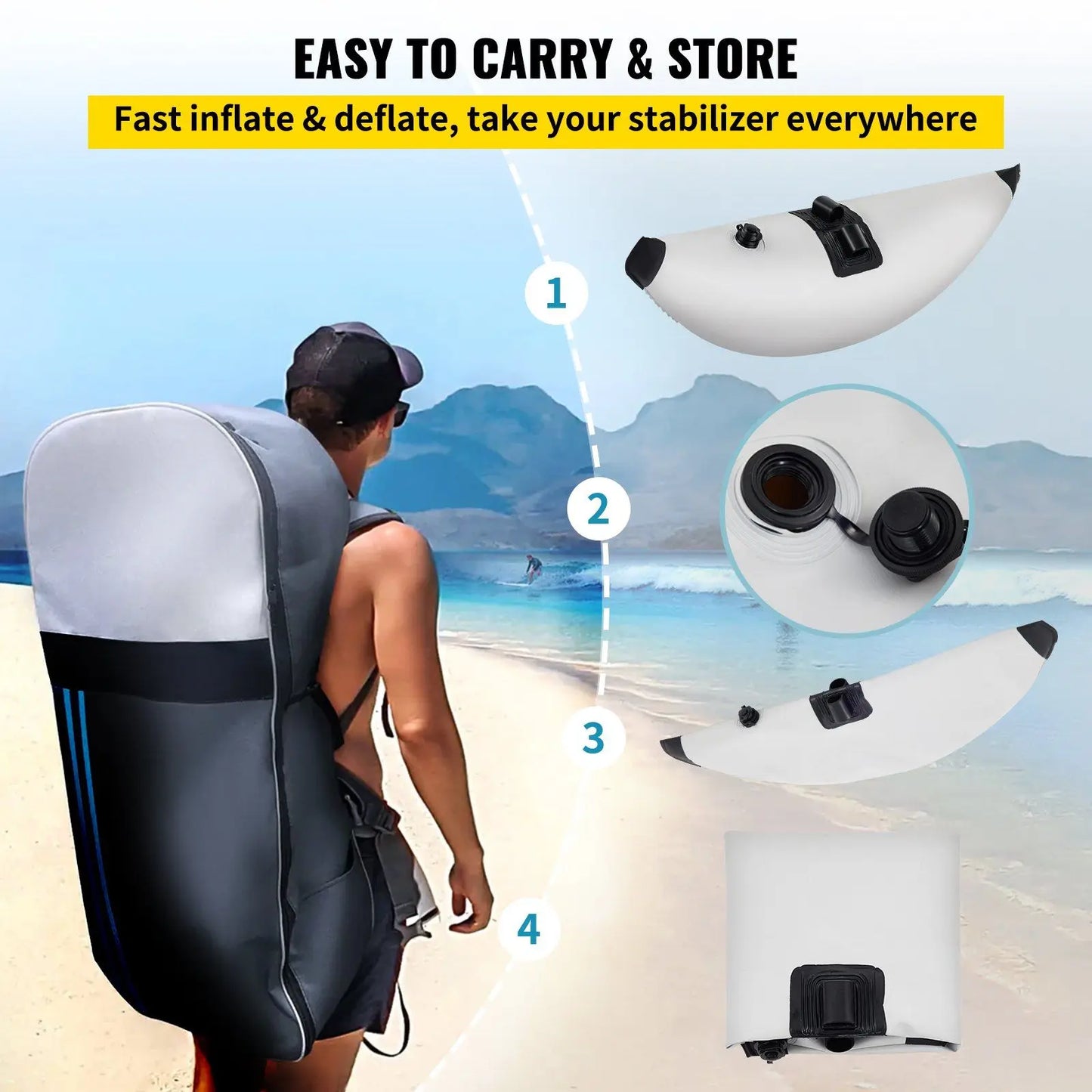 2 PCS, PVC Inflatable Outrigger Float with Sidekick Arms Rod, Canoes, Fishing Boats