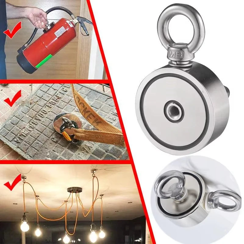 M48-M94mm Double Side Search Magnet Strong Neodymium Magnet Salvage Magnetic Hook Super Power Salvage Fishing Magnetic