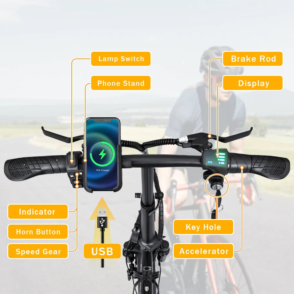 Electric Bike for Adults 600W Peak Motor, 20 mph Folding Ebike,