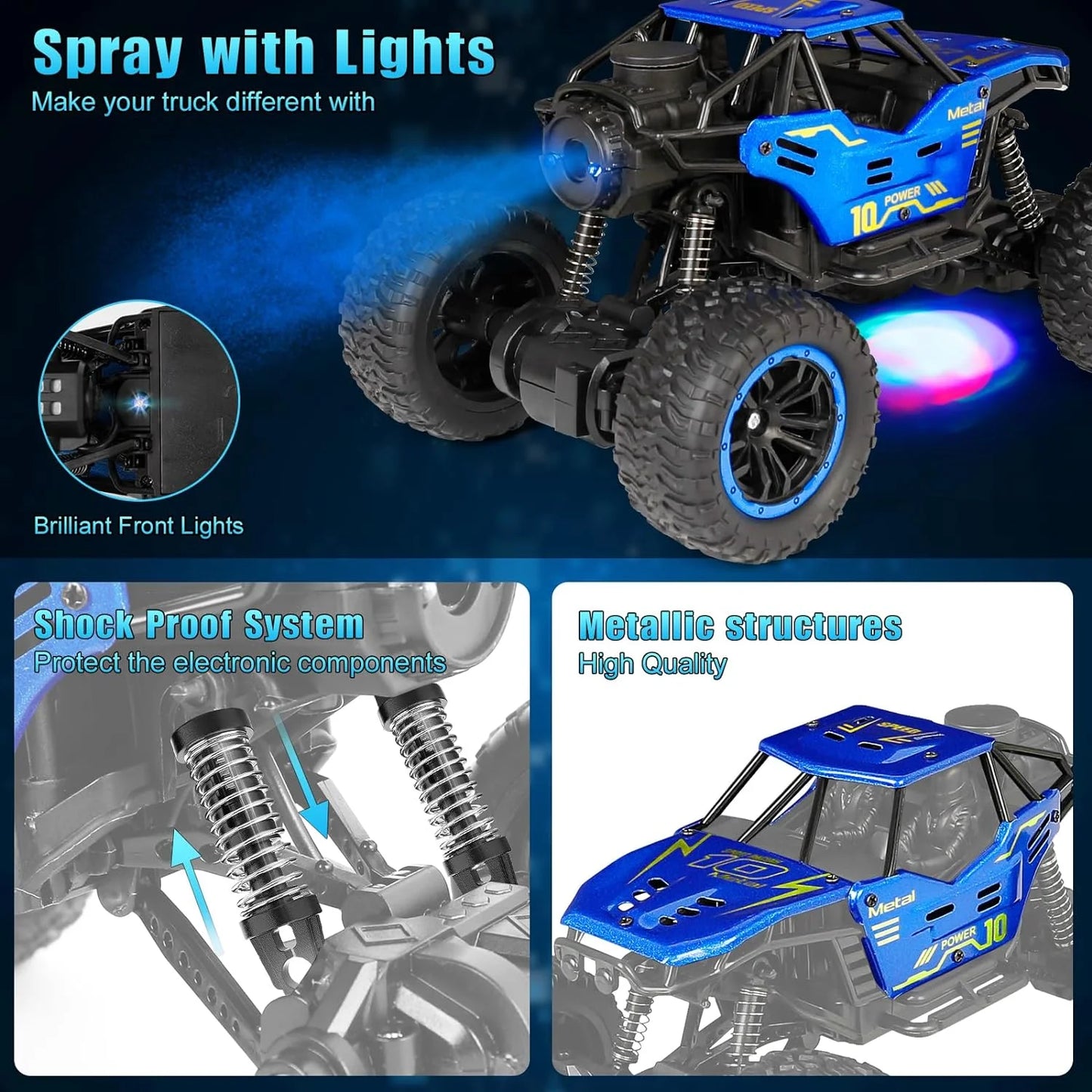 Remote Control Cars, 1:18 Scale All Terrain RC Car, with Spray LED Lights, 4WD