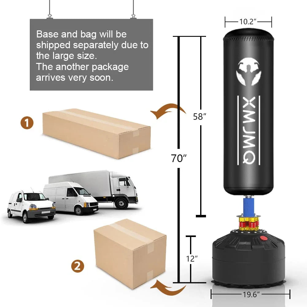 Standing boxing post with gloves, home fighting training sandbag,