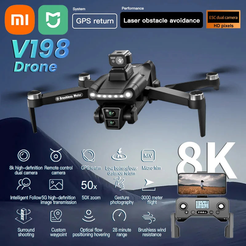 V198GPS Drone 4K Profesional FPV Brushless Laser obstacle avoidance Aerial Optical Foldable