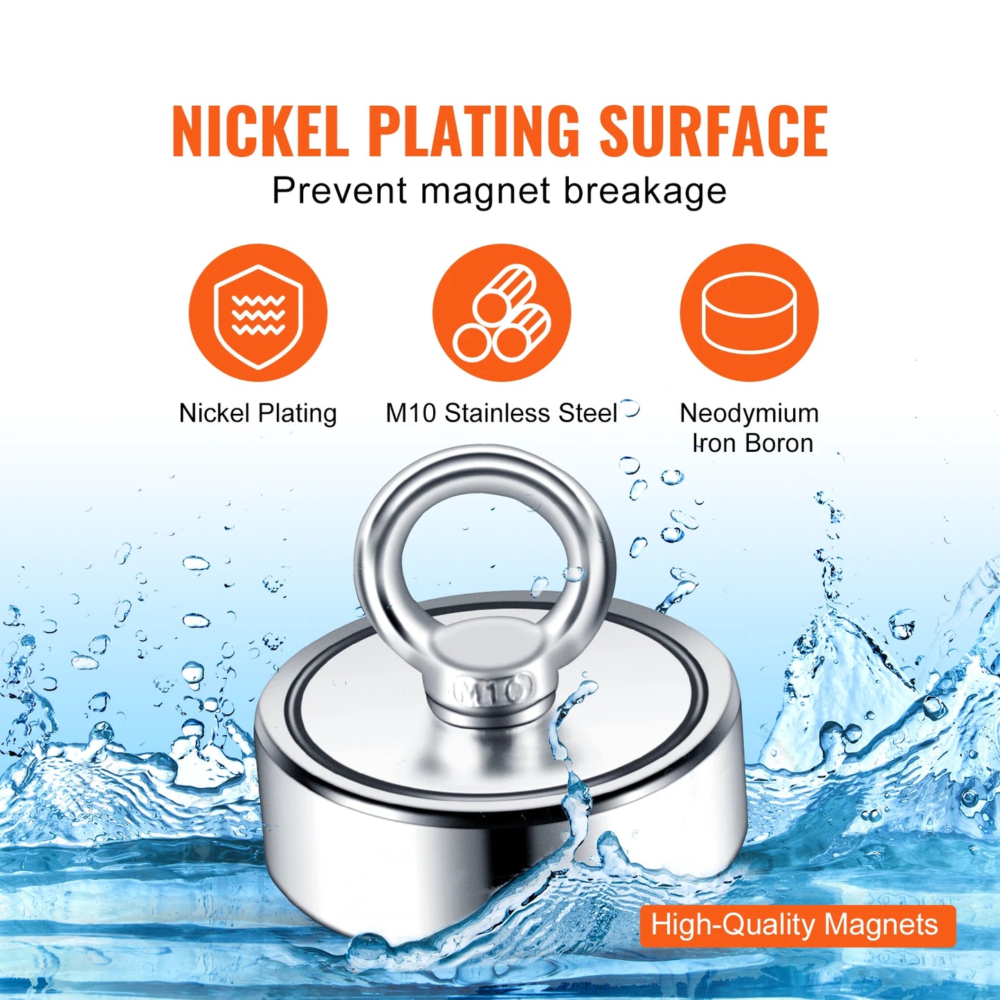 SucceBuy Magnet Fishing Kit 1200lbs Double Sided Fishing Magnet 2.95“ Diameter Strong Neodymium Magnet with Heavy Duty 65FT Rope