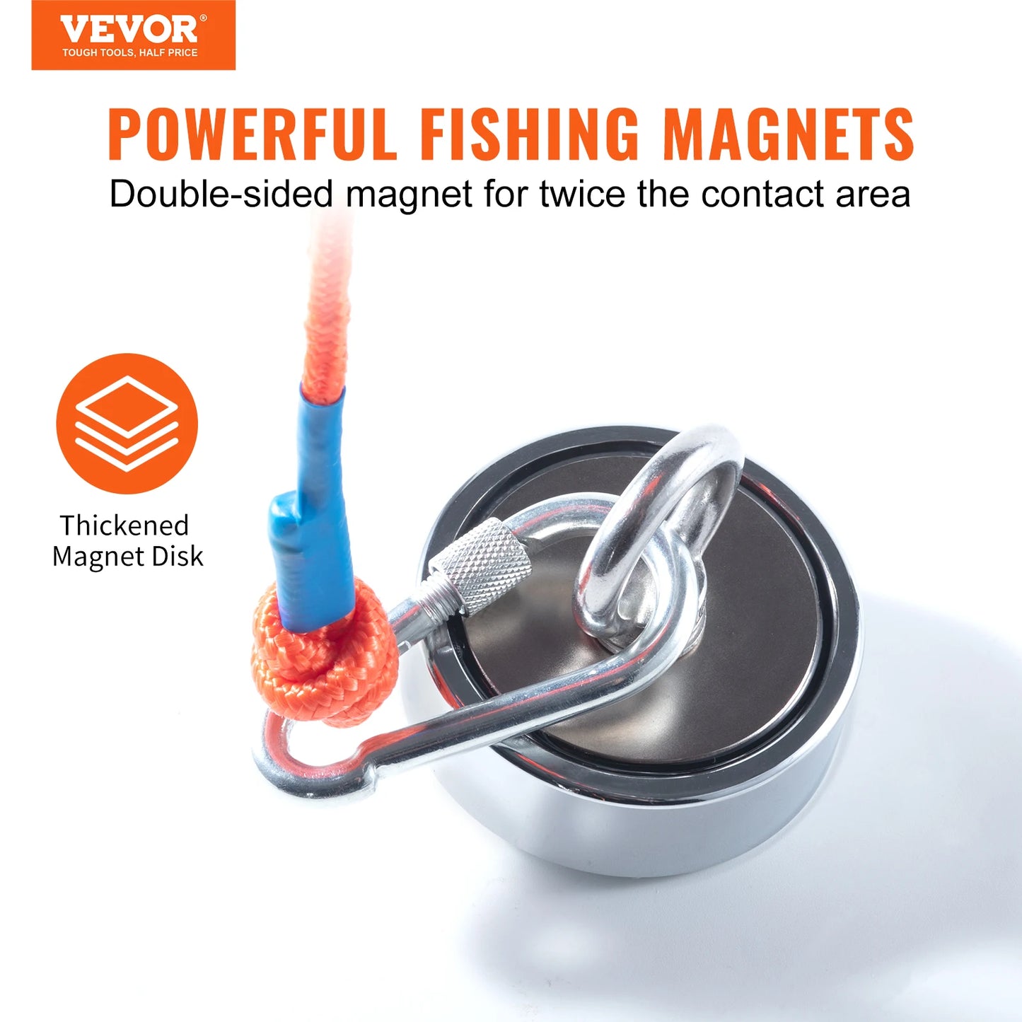 SucceBuy Magnet Fishing Kit 1200lbs Double Sided Fishing Magnet 2.95“ Diameter Strong Neodymium Magnet with Heavy Duty 65FT Rope