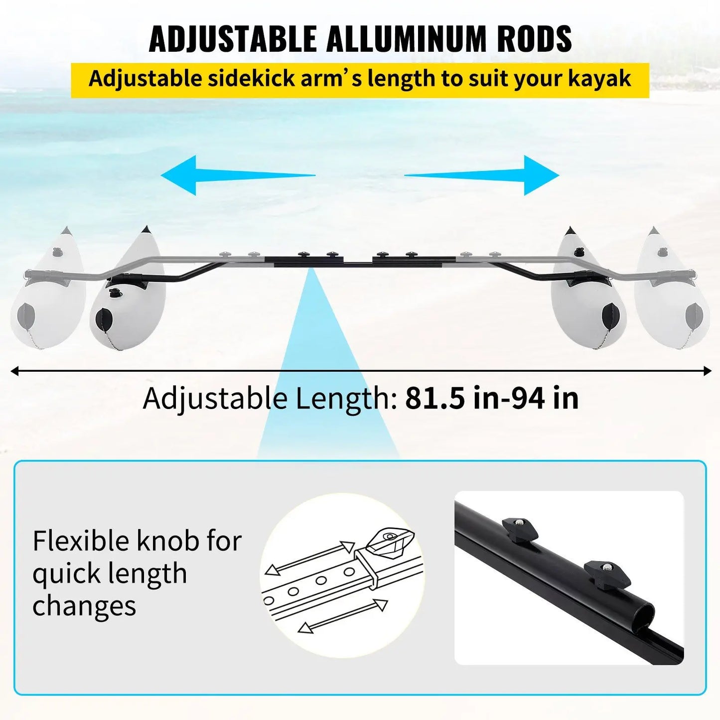 2 PCS, PVC Inflatable Outrigger Float with Sidekick Arms Rod, Canoes, Fishing Boats
