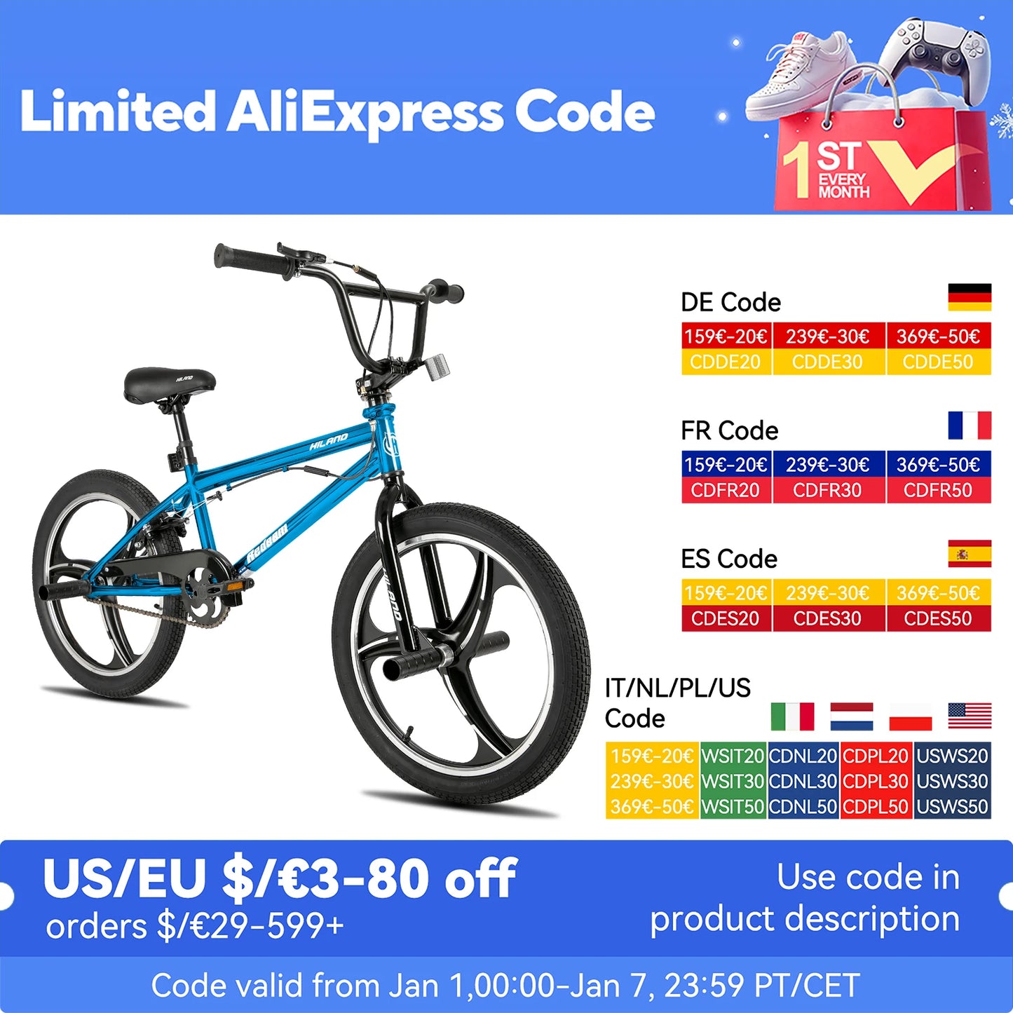 20 Inch Kids BMX Bike for Boys Girls Ages 5-12,