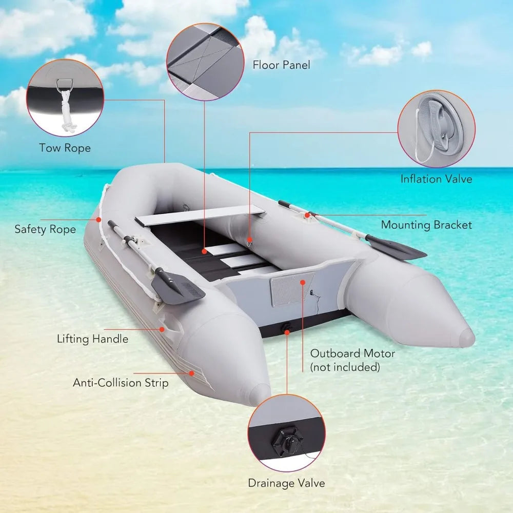 10 ft Inflatable Dinghy Boats with Aluminium Alloy Floor, 4 Person Portable Boat Raft, Inflatable Touring Kayak for Adults
