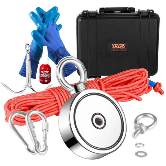 SucceBuy Magnet Fishing Kit 1200lbs Double Sided Fishing Magnet 2.95“ Diameter Strong Neodymium Magnet with Heavy Duty 65FT Rope