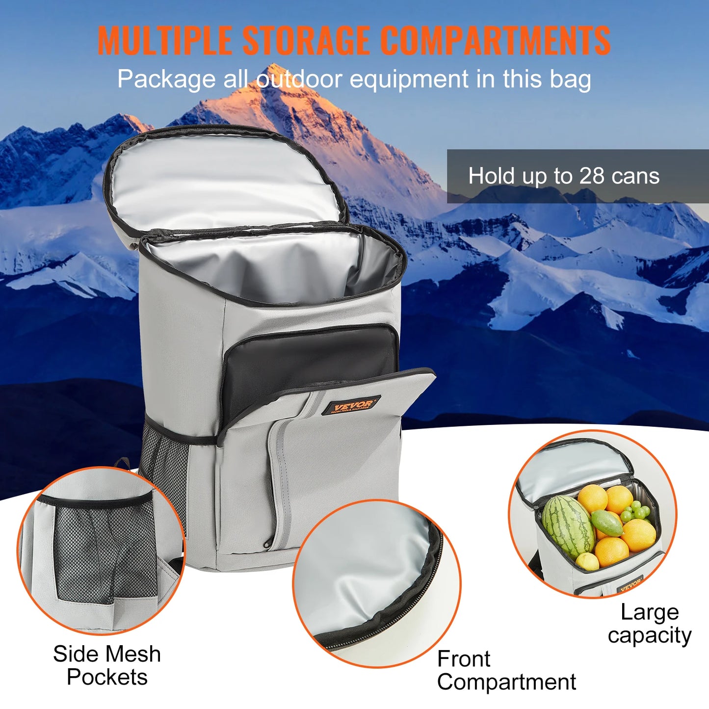 VEVOR 20L Refrigerator Bag Waterproof Cooler Backpack Large Capacity