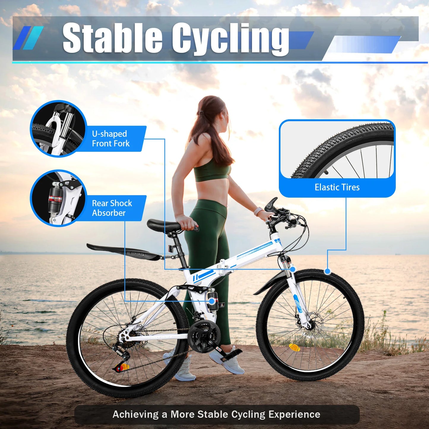 26 Inch Outdoor Mountain Bike, 21 Speed Foldable Bicycle,