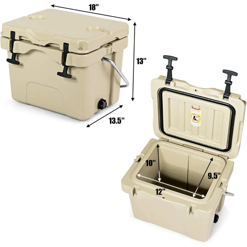 Goplus 16 Quart Cooler,24-Can Capacity Ice Chest w/ 2 Cup Holders, 3-5 Days Ice Retention,Portable Insulated Ice Box for Camping
