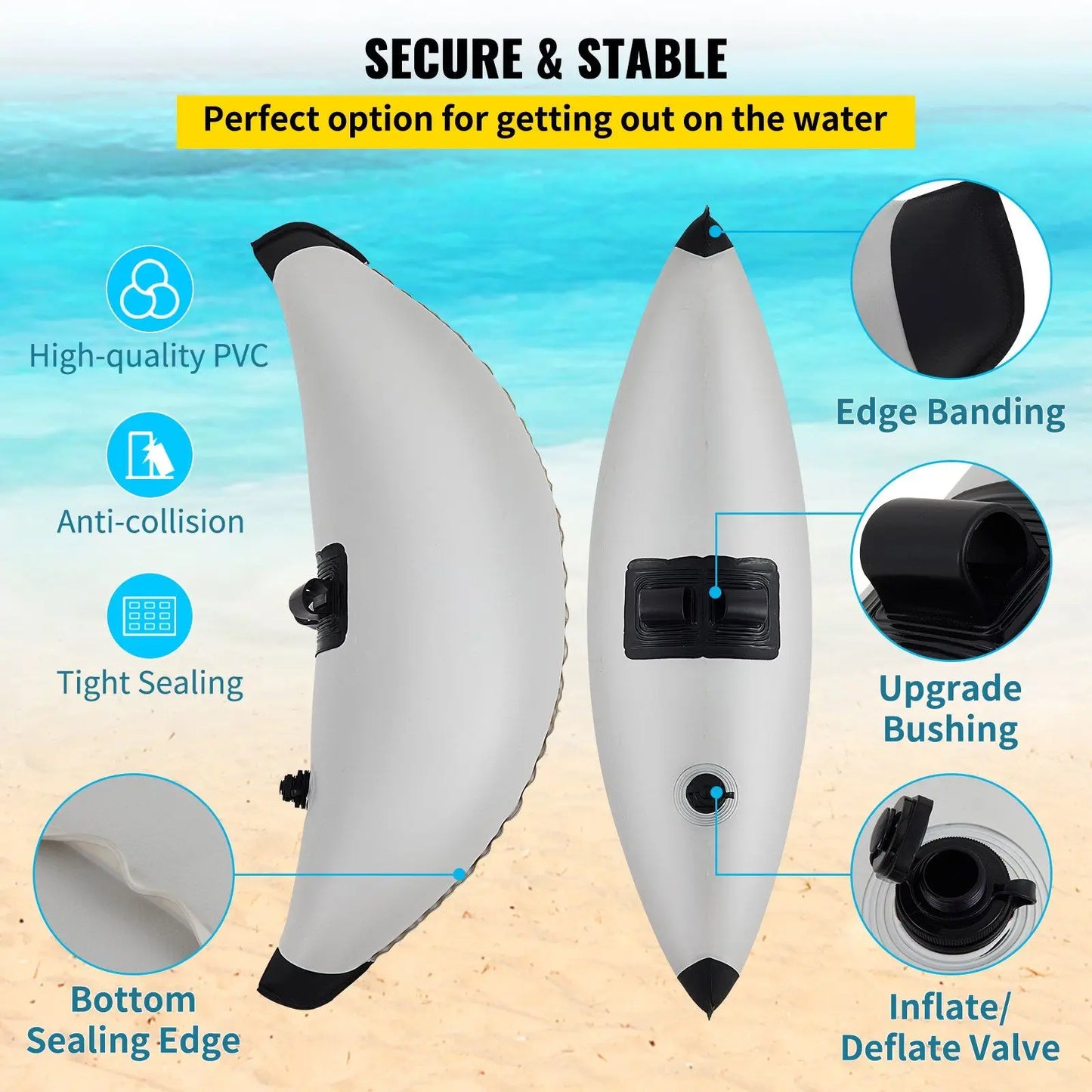 2 PCS, PVC Inflatable Outrigger Float with Sidekick Arms Rod, Canoes, Fishing Boats