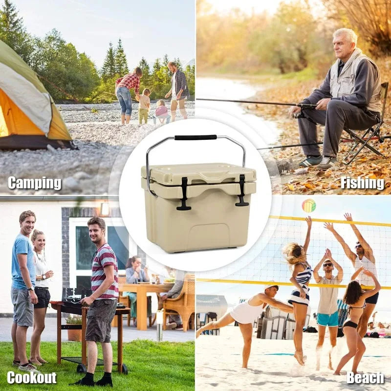 Goplus 16 Quart Cooler,24-Can Capacity Ice Chest w/ 2 Cup Holders, 3-5 Days Ice Retention,Portable Insulated Ice Box for Camping
