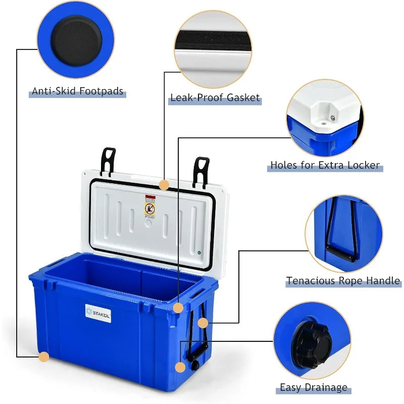 Goplus 58 Quart Cooler, Ice Chest with 4-Day Ice Retention, Anti-Leak Latch, Heavy Duty Hard Cooler, Camping Cooler for Outdoor