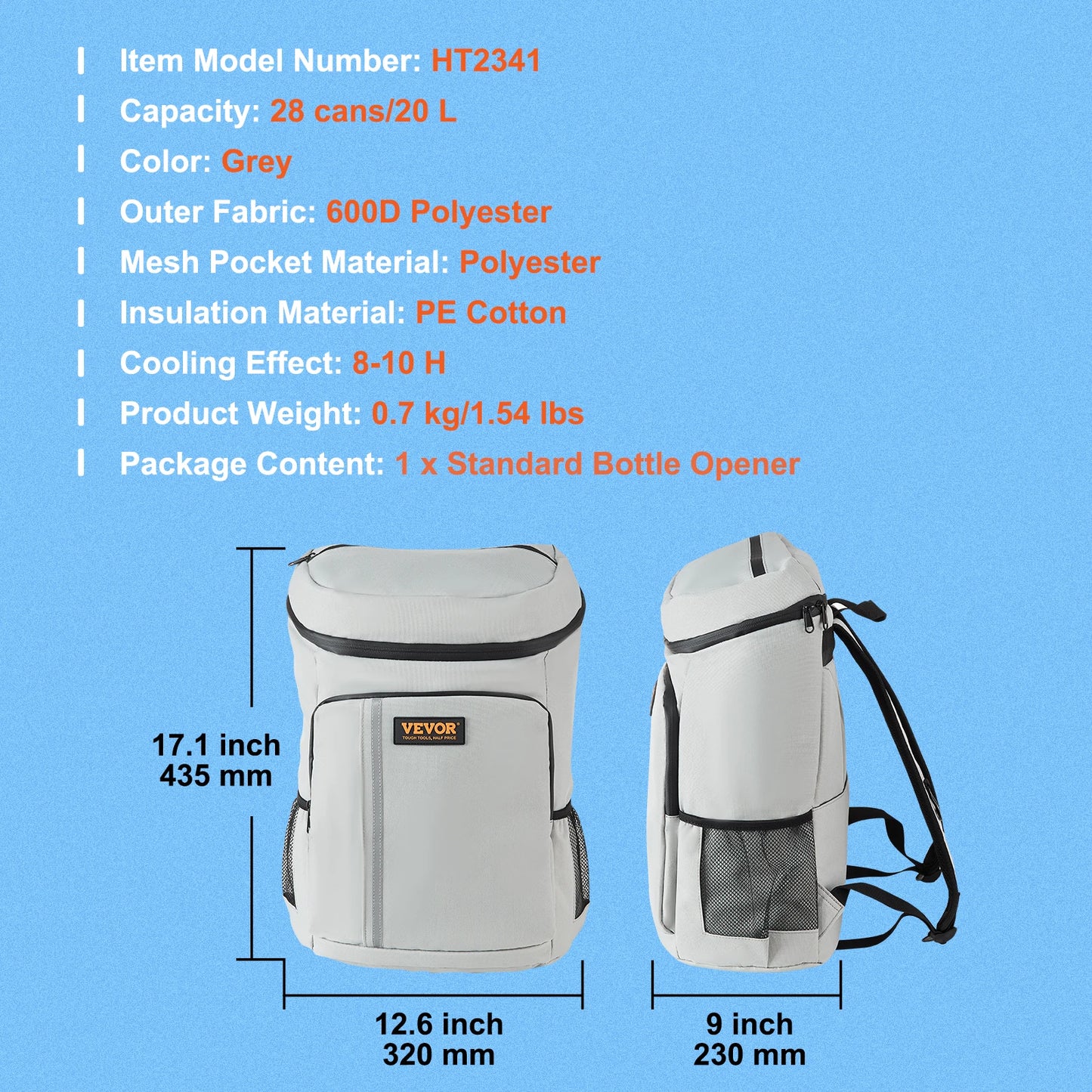 VEVOR 20L Refrigerator Bag Waterproof Cooler Backpack Large Capacity
